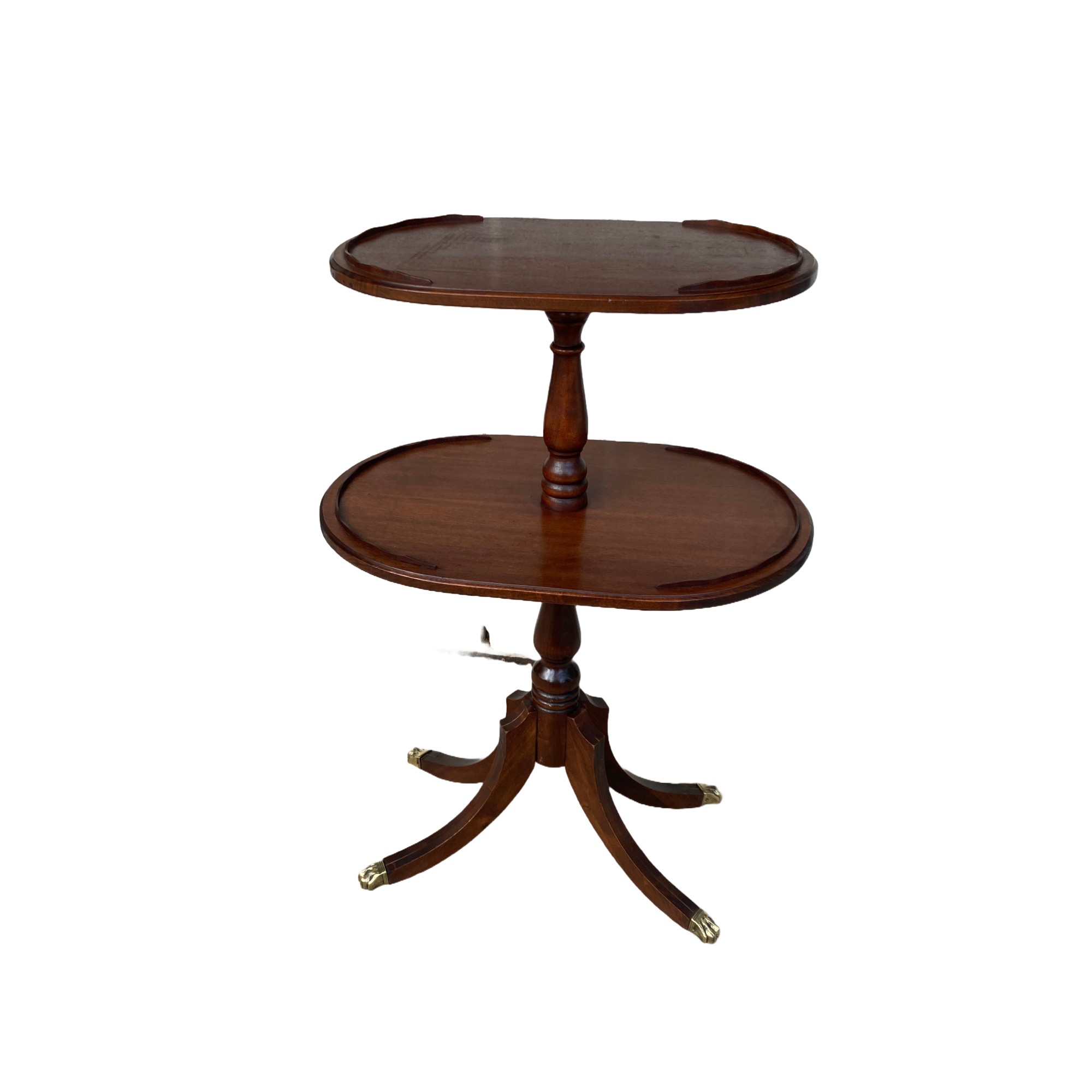 Antique Two-Tier Mahogany Stand with Brass Paw Feet Antique Two-Tier Mahogany Stand with Brass Paw Feet