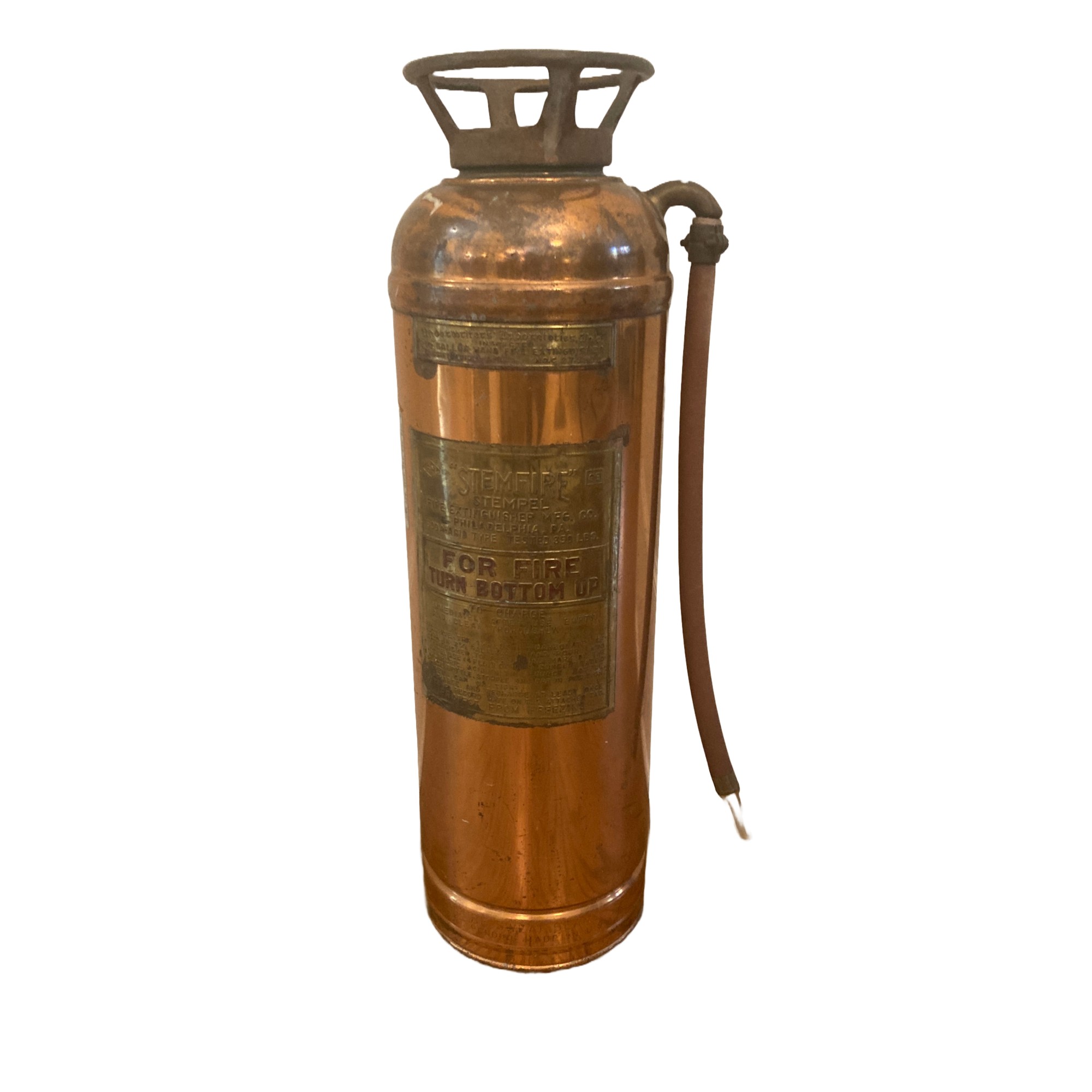 Vintage 'Stemfire' Stempel Copper and Brass Fire Extinguisher Vintage 'Stemfire' Stempel Copper and Brass Fire Extinguisher