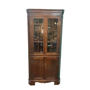 Twelve Pane Glass Door Mahogany Corner Cabinet