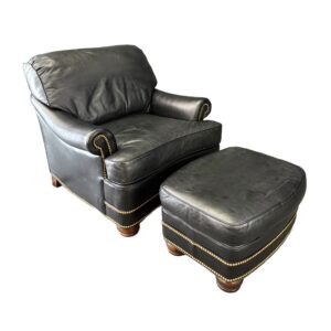 Hancock & Moore Black Leather Chair & Ottoman