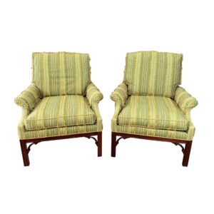 Pair of High-End Green Club Chairs with Gold Tassels