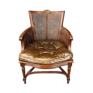Vintage Mahogany Ribbon Back Cane Leather Arm Chair