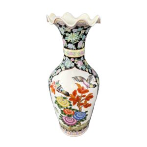 Monumental Asian Palace Vases with Birds and Flowers with Yellow Banding