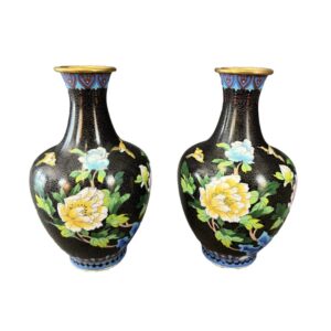 Pair of Black Floral Cloisonne Vases