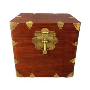 Wooden Box with Brass Detailing and Yellow Interior