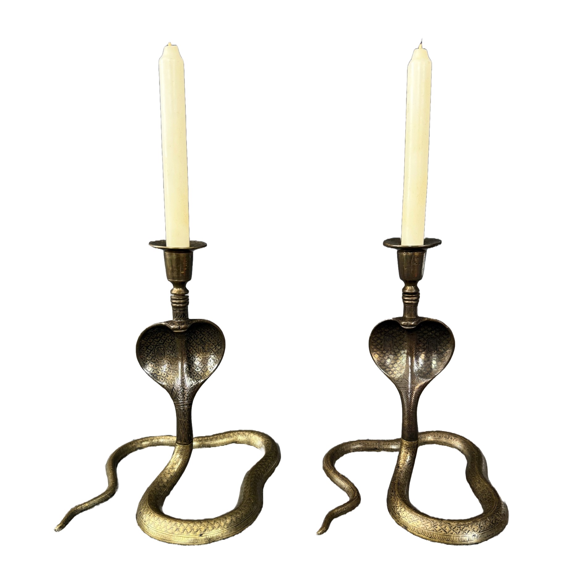 Pair of Mid-Century Middle Eastern or Indian Bronze Candlesticks Pair of Mid-Century Middle Eastern or Indian Bronze Candlesticks