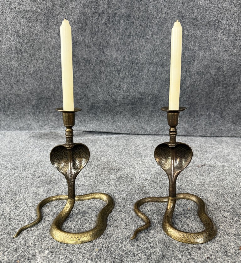 Pair of Mid-Century Middle Eastern or Indian Bronze Candlesticks Pair of Mid-Century Middle Eastern or Indian Bronze Candlesticks