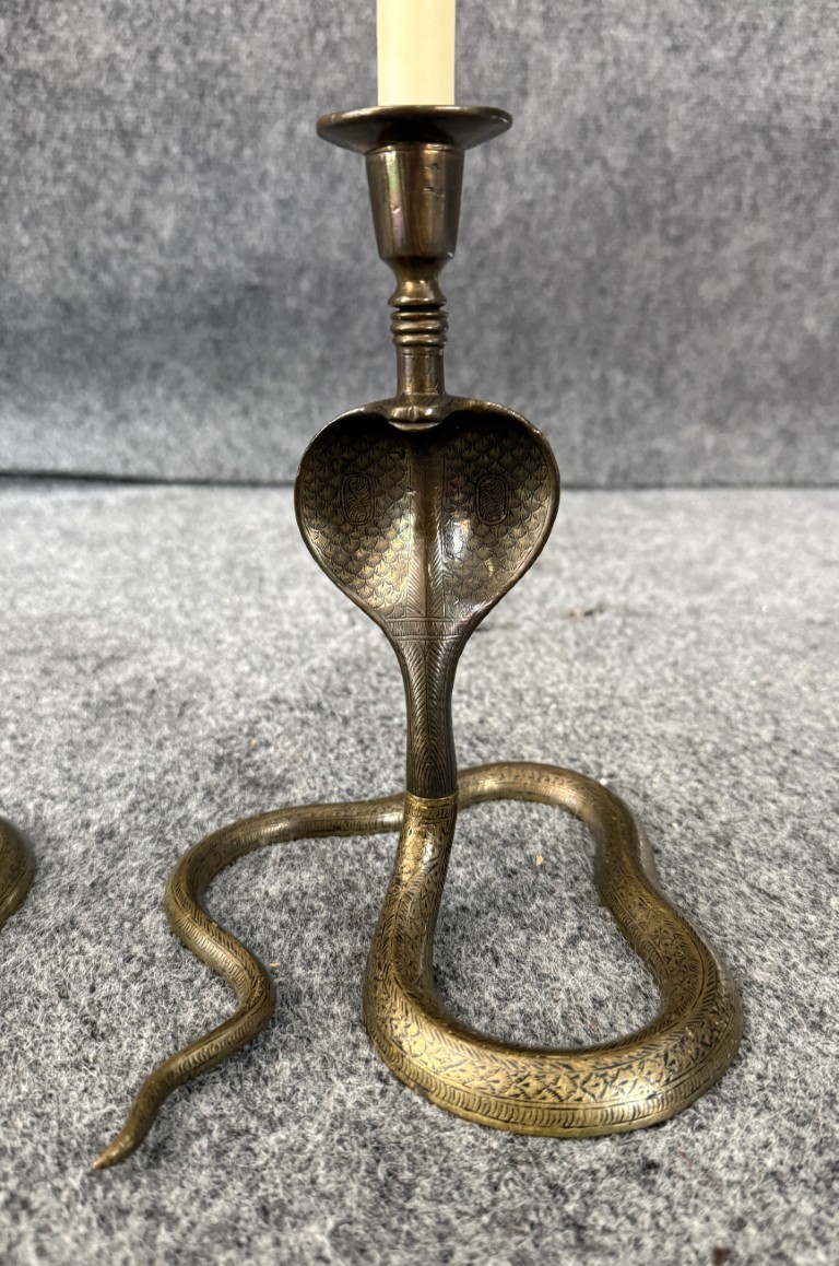 Pair of Mid-Century Middle Eastern or Indian Bronze Candlesticks Pair of Mid-Century Middle Eastern or Indian Bronze Candlesticks