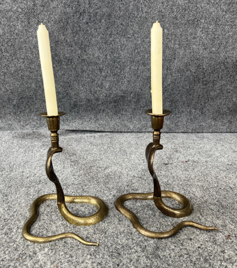 Pair of Mid-Century Middle Eastern or Indian Bronze Candlesticks Pair of Mid-Century Middle Eastern or Indian Bronze Candlesticks