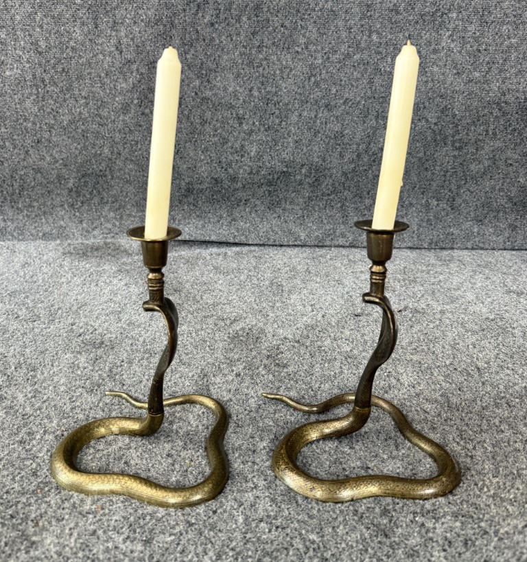 Pair of Mid-Century Middle Eastern or Indian Bronze Candlesticks Pair of Mid-Century Middle Eastern or Indian Bronze Candlesticks