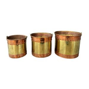 Set of 3 Graduated Copper and Brass Buckets
