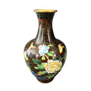 Brown Cloisonne Vase with Birds and Flowers