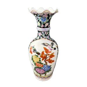 Monumental Asian Palace Vases with Birds and Flowers with Blue Banding
