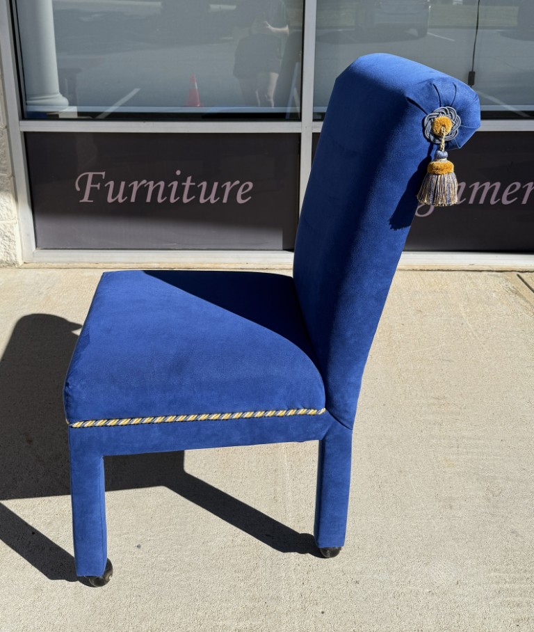 5 Piece Dining Set with Round Glass Top Table and Royal Blue Chairs with Tassels 5 Piece Dining Set with Round Glass Top Table and Royal Blue Chairs with Tassels