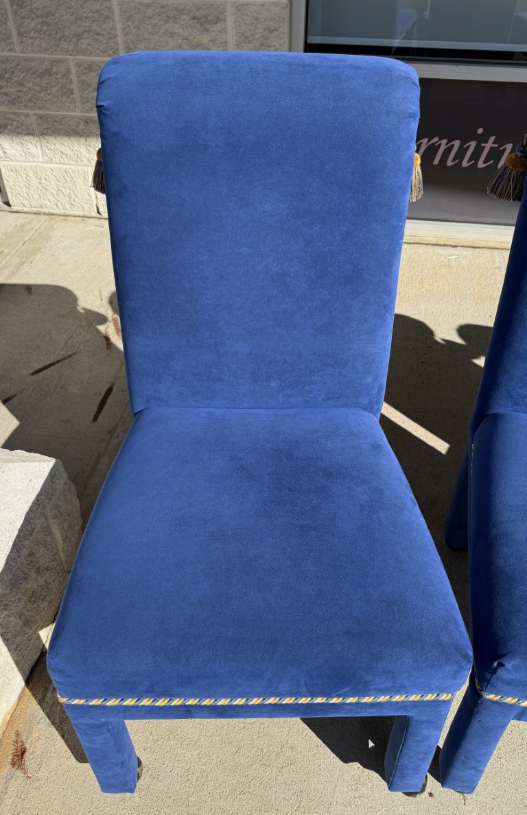 5 Piece Dining Set with Round Glass Top Table and Royal Blue Chairs with Tassels 5 Piece Dining Set with Round Glass Top Table and Royal Blue Chairs with Tassels