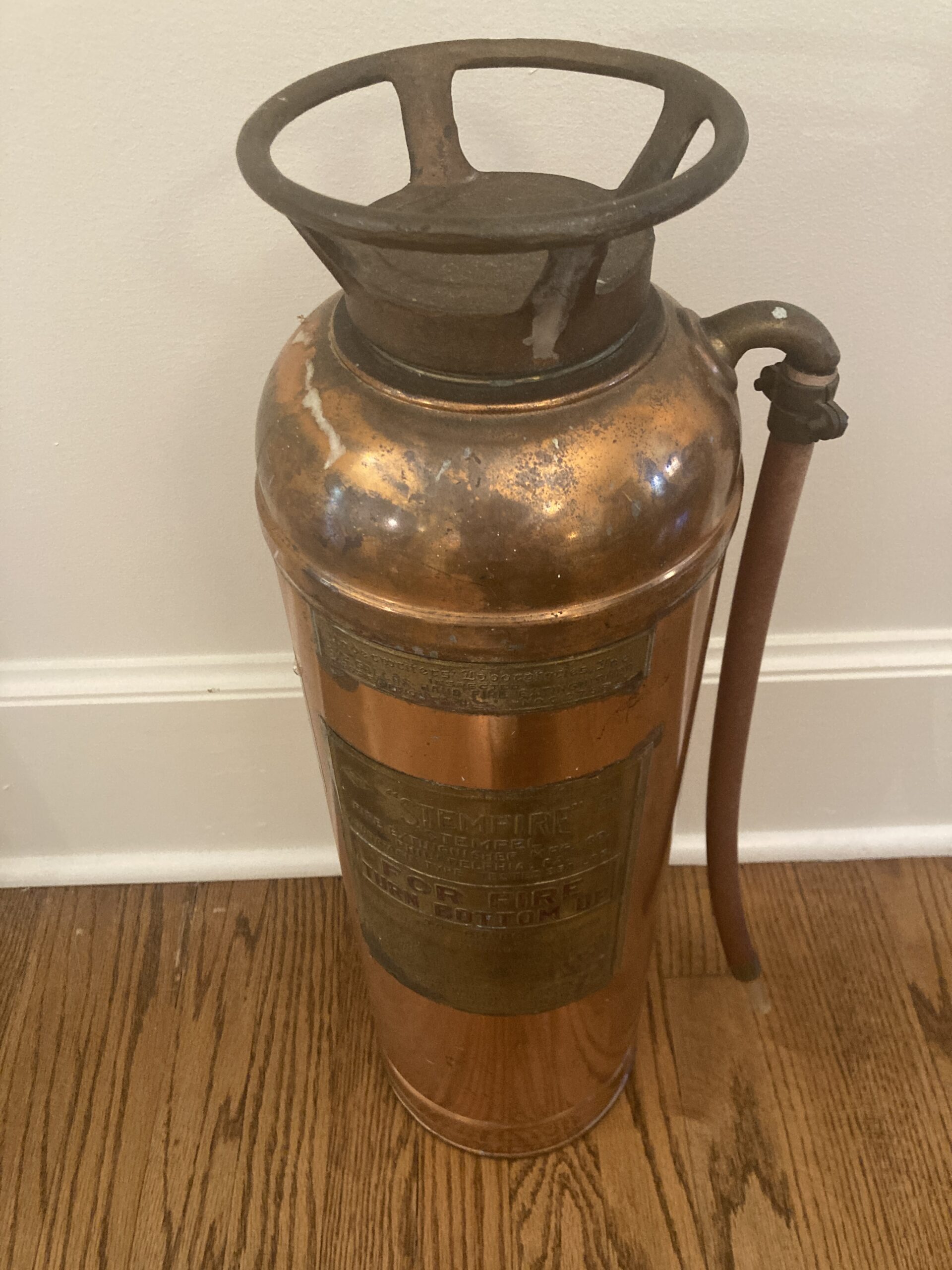 Vintage 'Stemfire' Stempel Copper and Brass Fire Extinguisher Vintage 'Stemfire' Stempel Copper and Brass Fire Extinguisher