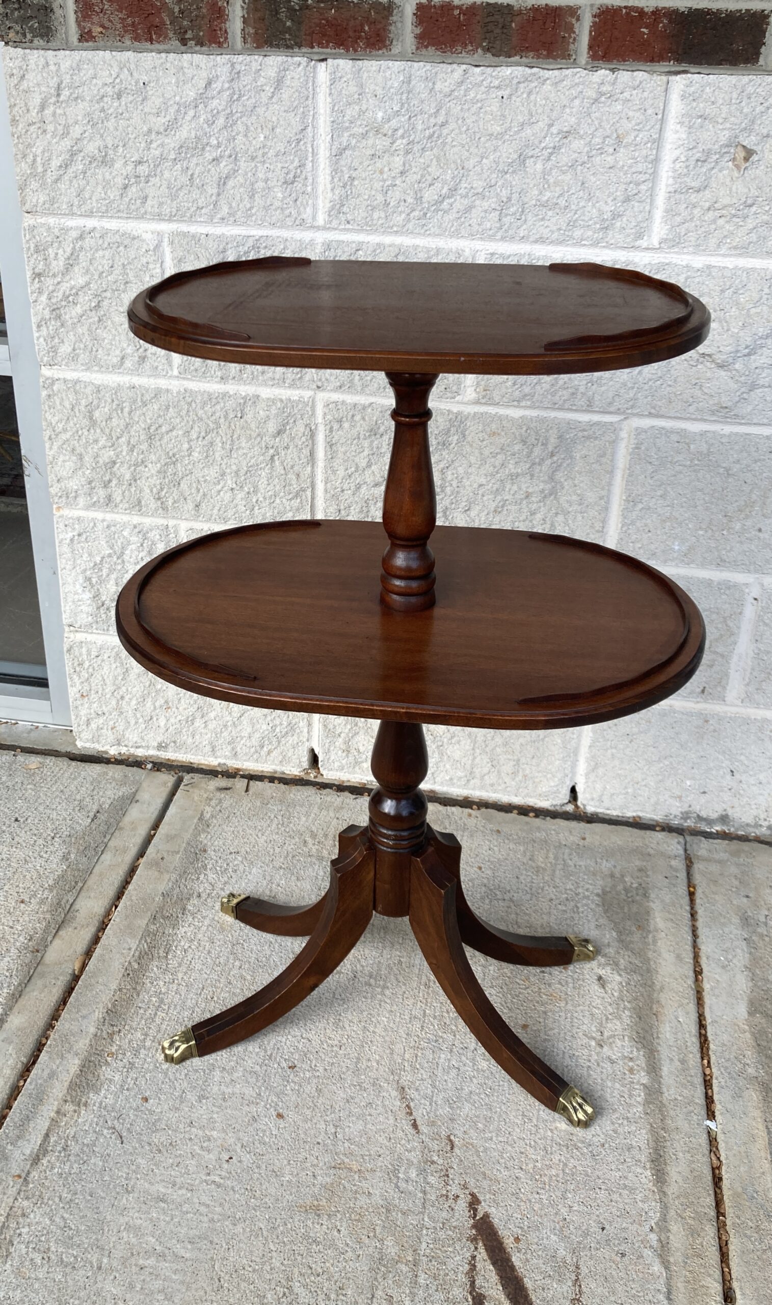 Antique Two-Tier Mahogany Stand with Brass Paw Feet Antique Two-Tier Mahogany Stand with Brass Paw Feet
