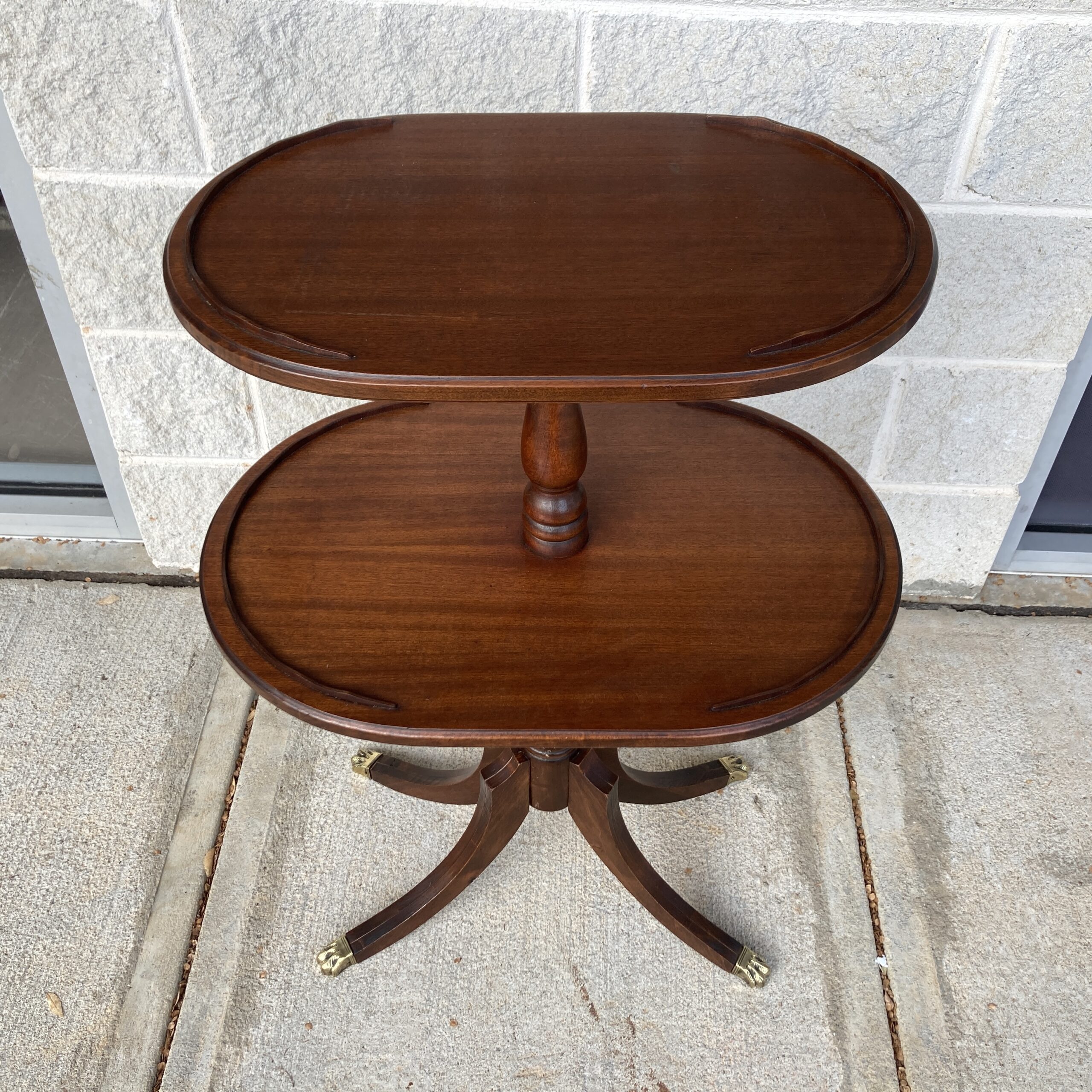 Antique Two-Tier Mahogany Stand with Brass Paw Feet Antique Two-Tier Mahogany Stand with Brass Paw Feet