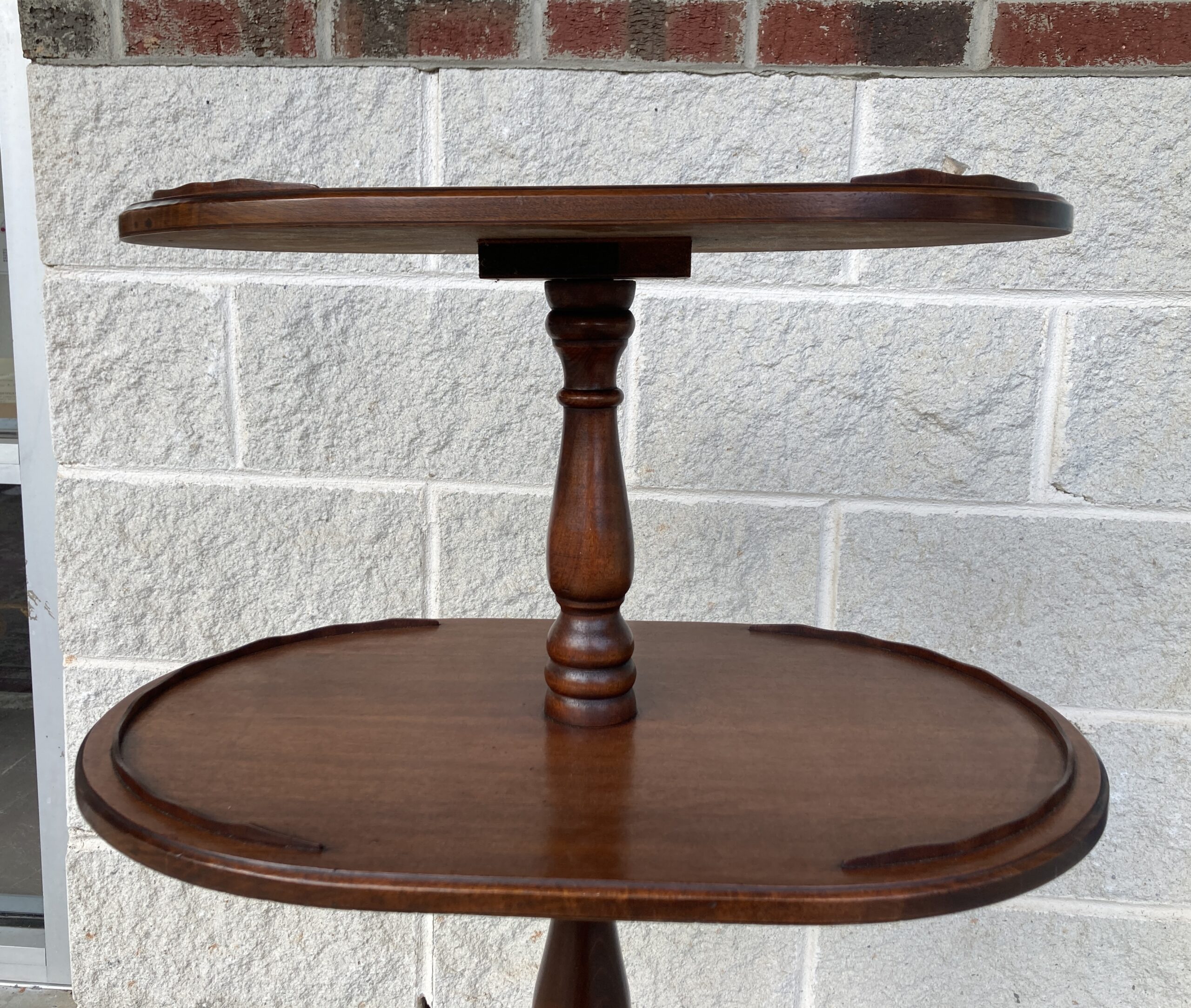 Antique Two-Tier Mahogany Stand with Brass Paw Feet Antique Two-Tier Mahogany Stand with Brass Paw Feet