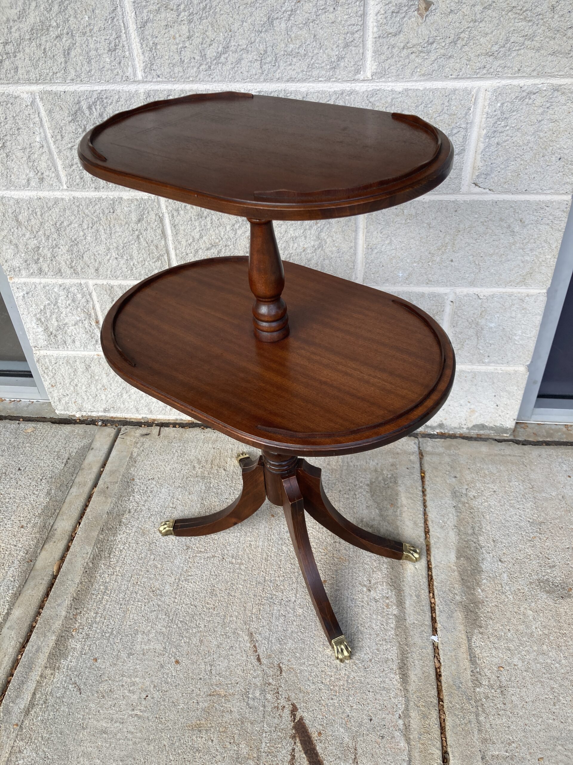 Antique Two-Tier Mahogany Stand with Brass Paw Feet Antique Two-Tier Mahogany Stand with Brass Paw Feet