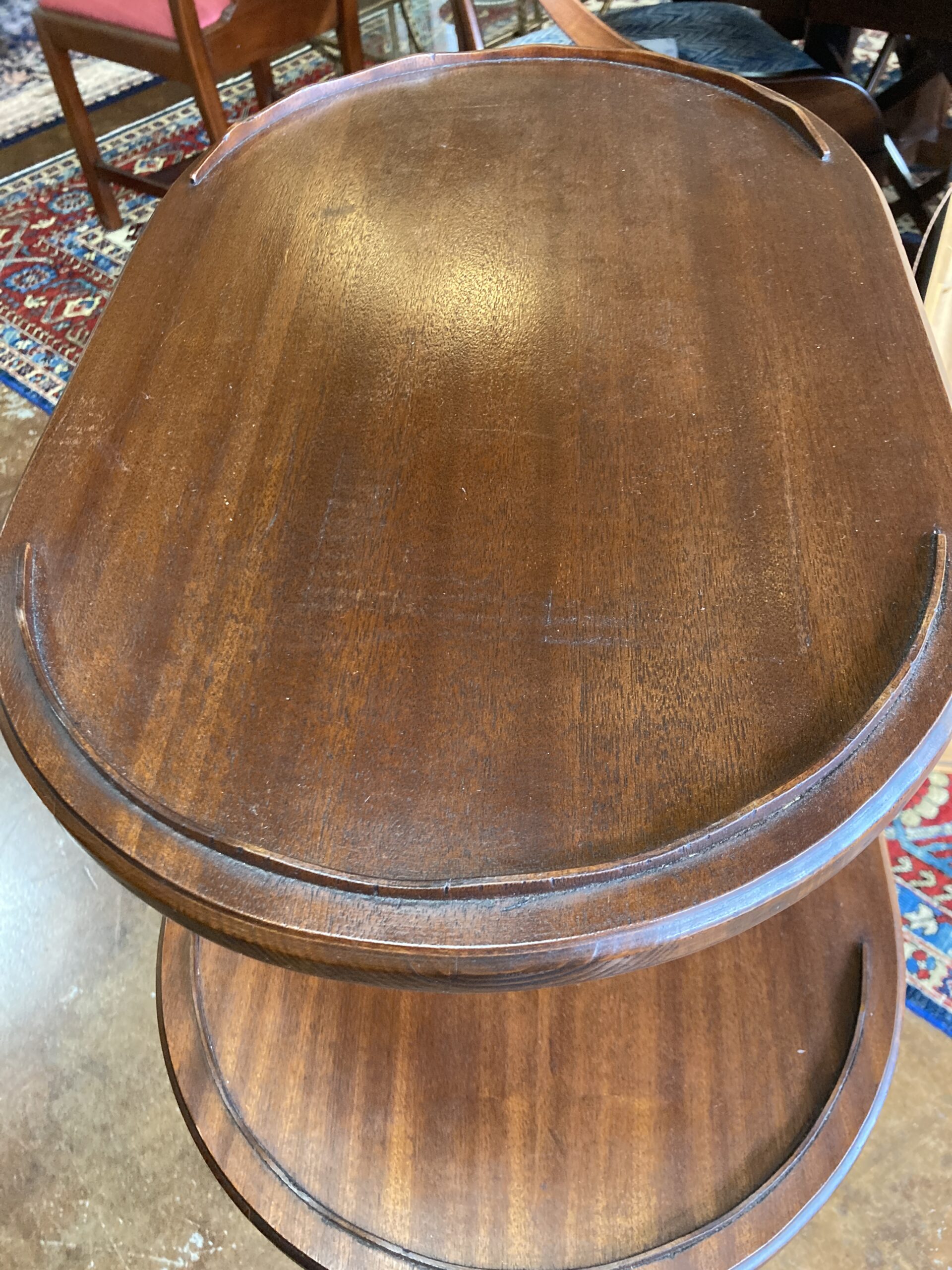 Antique Two-Tier Mahogany Stand with Brass Paw Feet Antique Two-Tier Mahogany Stand with Brass Paw Feet