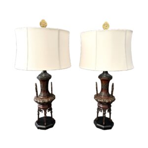 Pair of Vintage Bronzed Chinese Lamps & Shades