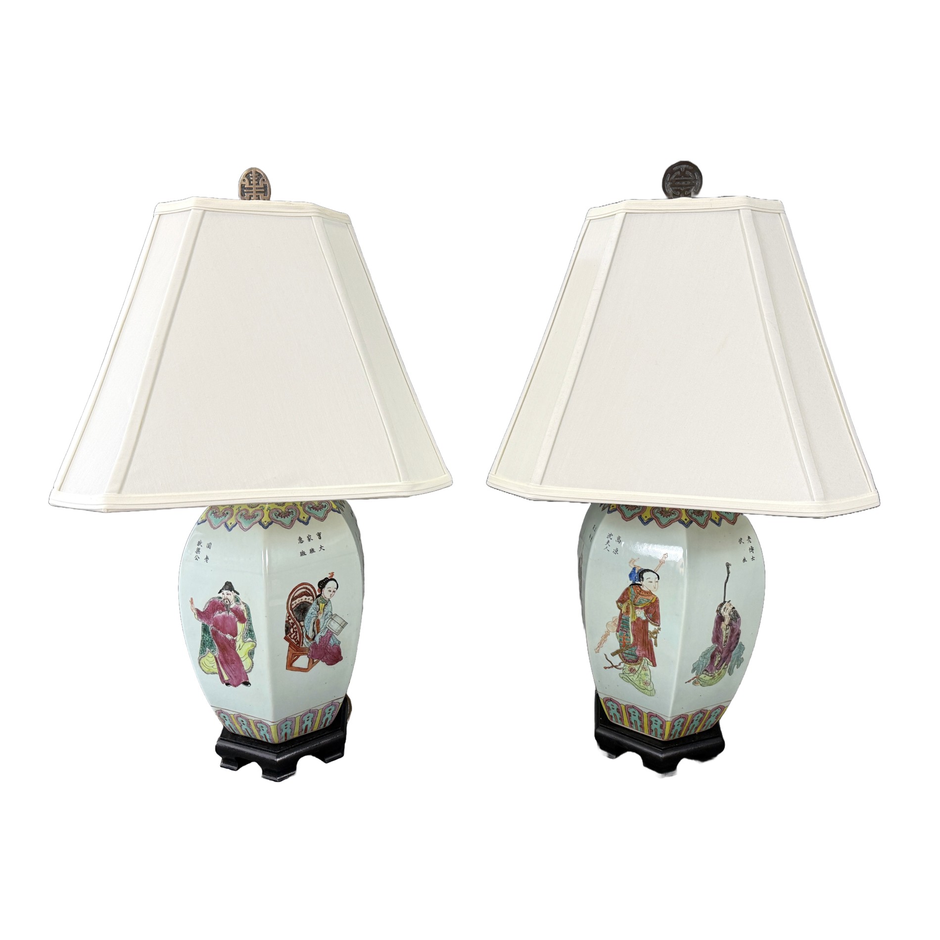 Pair of Vintage Chinese Figural Lamps and Shades Pair of Vintage Chinese Figural Lamps and Shades