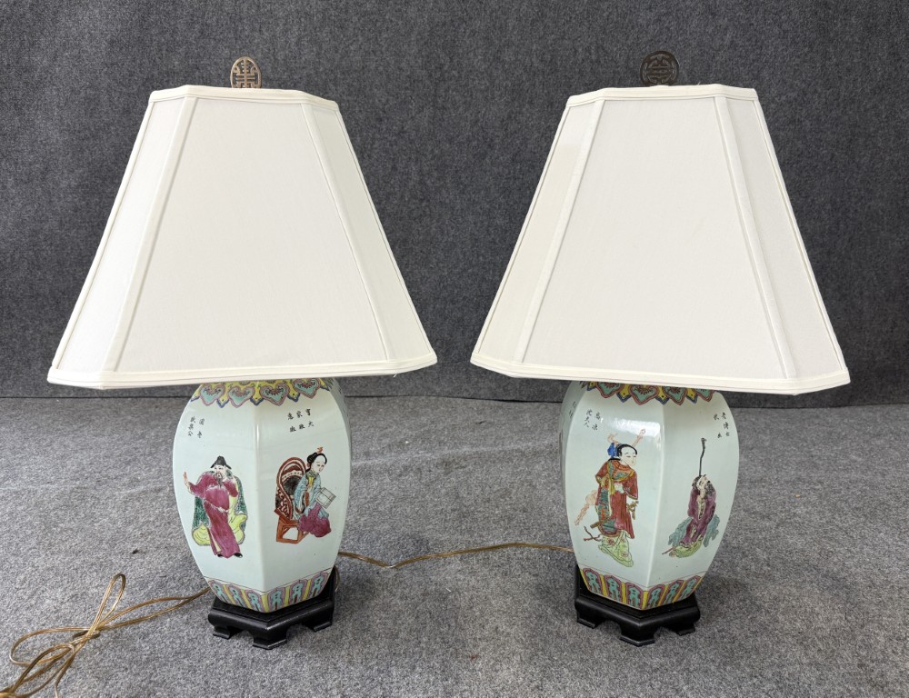Pair of Vintage Chinese Figural Lamps and Shades Pair of Vintage Chinese Figural Lamps and Shades