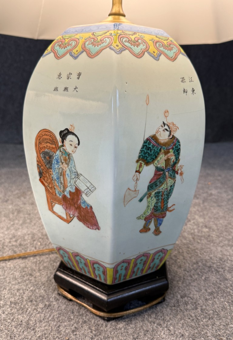 Pair of Vintage Chinese Figural Lamps and Shades Pair of Vintage Chinese Figural Lamps and Shades