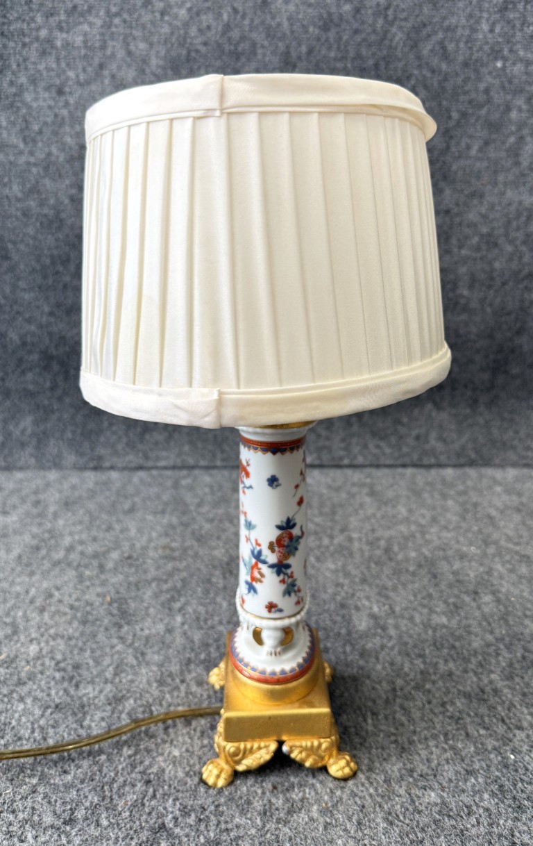 Petite Porcelain and Brass Footed Lamp Petite Porcelain and Brass Footed Lamp