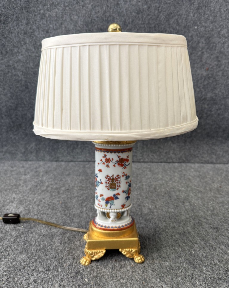 Petite Porcelain and Brass Footed Lamp Petite Porcelain and Brass Footed Lamp