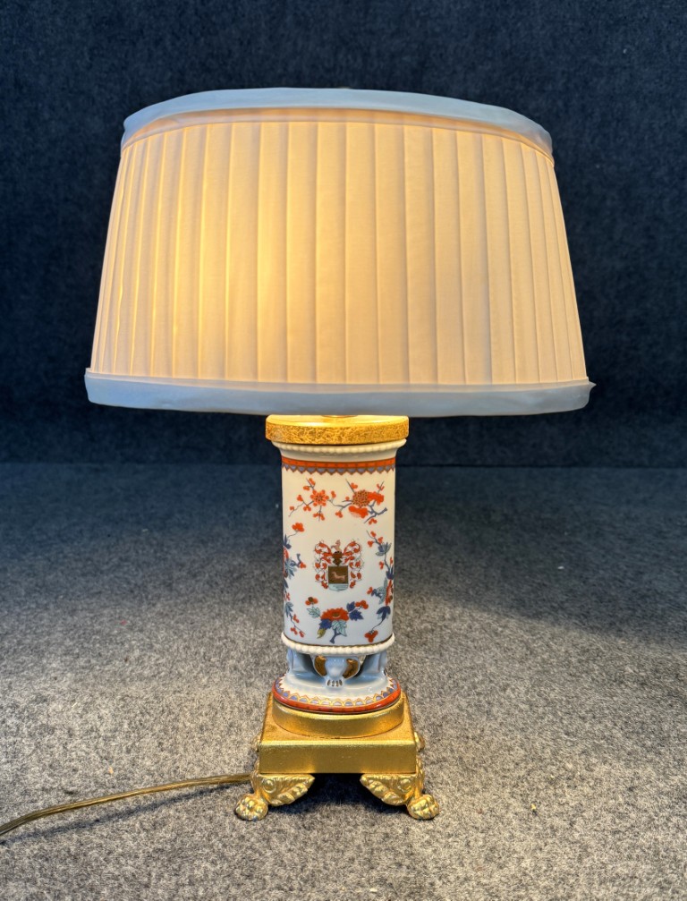 Petite Porcelain and Brass Footed Lamp Petite Porcelain and Brass Footed Lamp