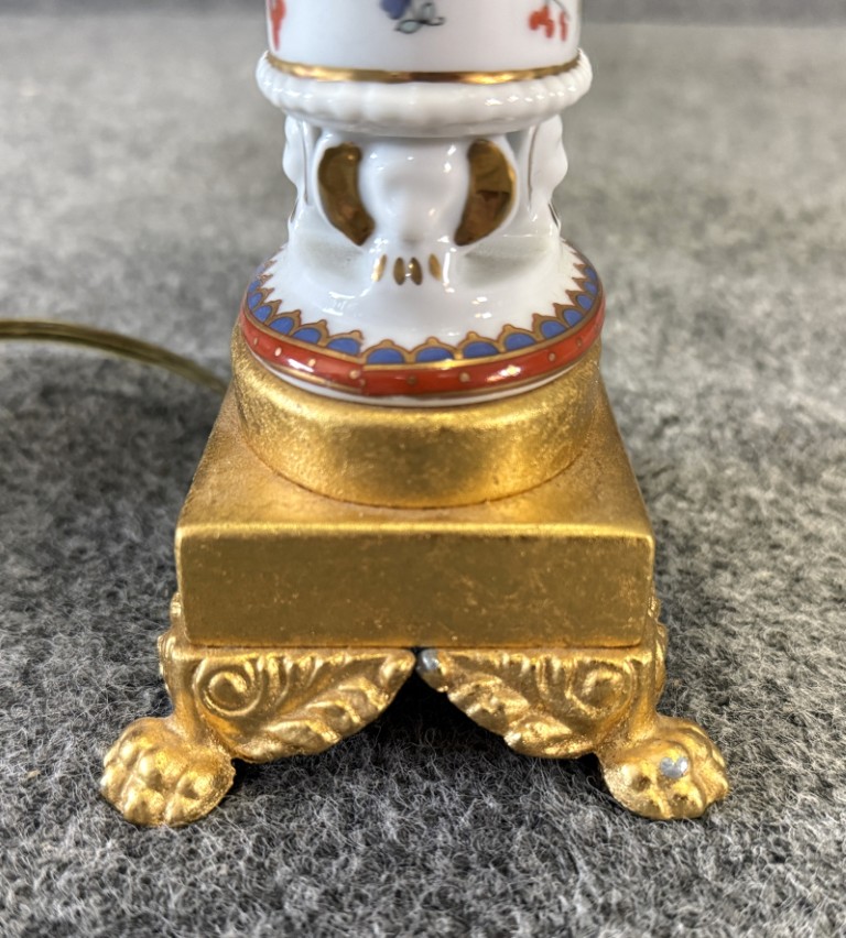 Petite Porcelain and Brass Footed Lamp Petite Porcelain and Brass Footed Lamp