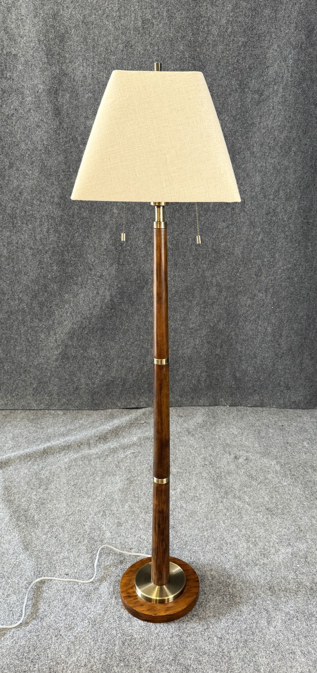 Brass & Solid Wood Floor Lamp with Shade Brass & Solid Wood Floor Lamp with Shade