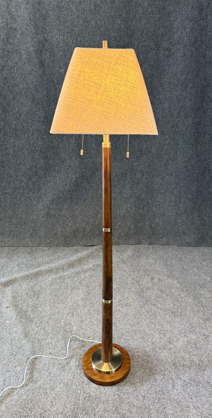 Brass & Solid Wood Floor Lamp with Shade Brass & Solid Wood Floor Lamp with Shade