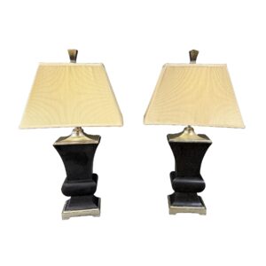 Pair of Black & Silver Table Lamps & Shades