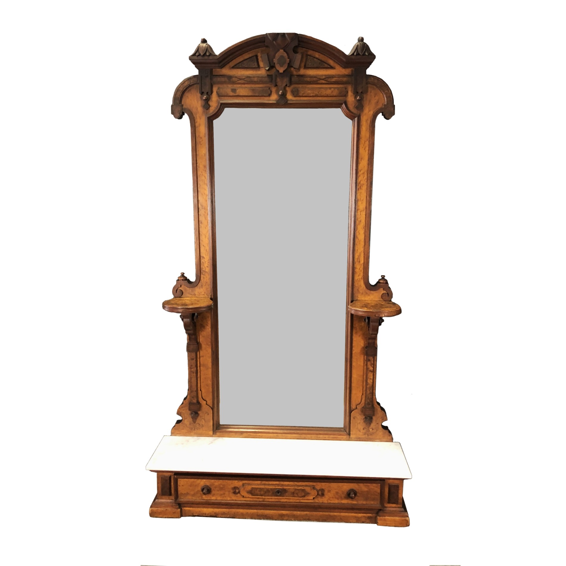 Monumental 19th Century Walnut Pier Mirror with Marble Base