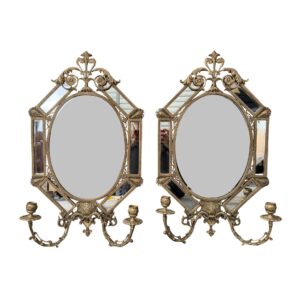 Pair of Brass Renaissance Style Girandole Mirrors with Candleholders