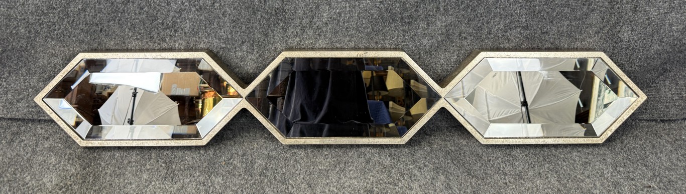 Triple Diamond Beveled Wall Mirror Attributed to Regina Andrews Triple Diamond Beveled Wall Mirror Attributed to Regina Andrews