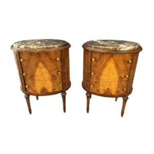 Pair of French Oval Marble Top 3-Drawer Stands