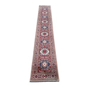 3x17 Red and Blue Hand-Knotted Runner