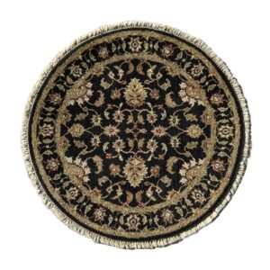3ft Round Hand-Knotted Black Area Rug