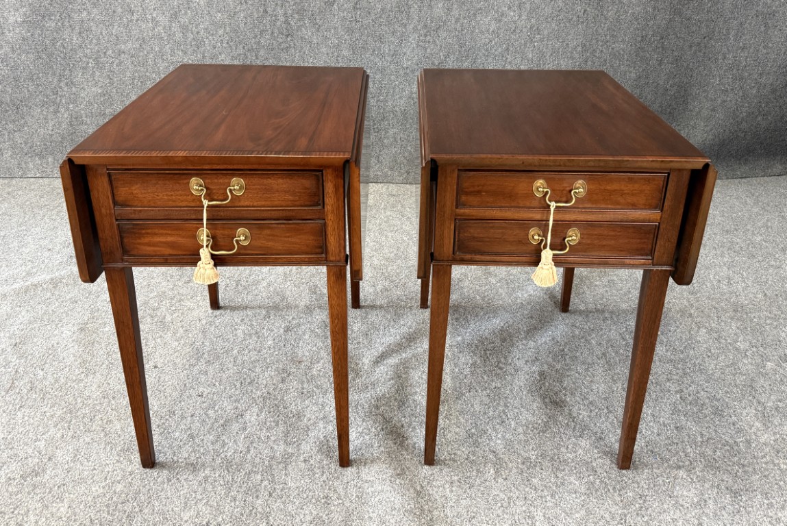 Pair of Henkel Harris Banded Top Solid Mahogany End Tables Model No. 5408 Pair of Henkel Harris Banded Top Solid Mahogany End Tables Model No. 5408