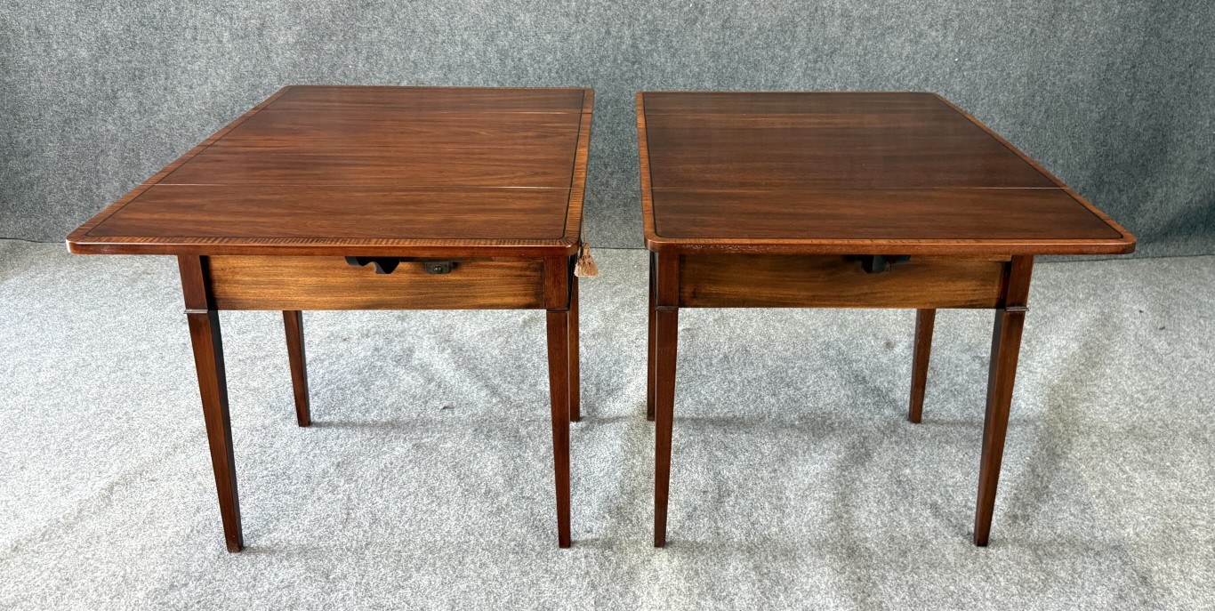 Pair of Henkel Harris Banded Top Solid Mahogany End Tables Model No. 5408 Pair of Henkel Harris Banded Top Solid Mahogany End Tables Model No. 5408