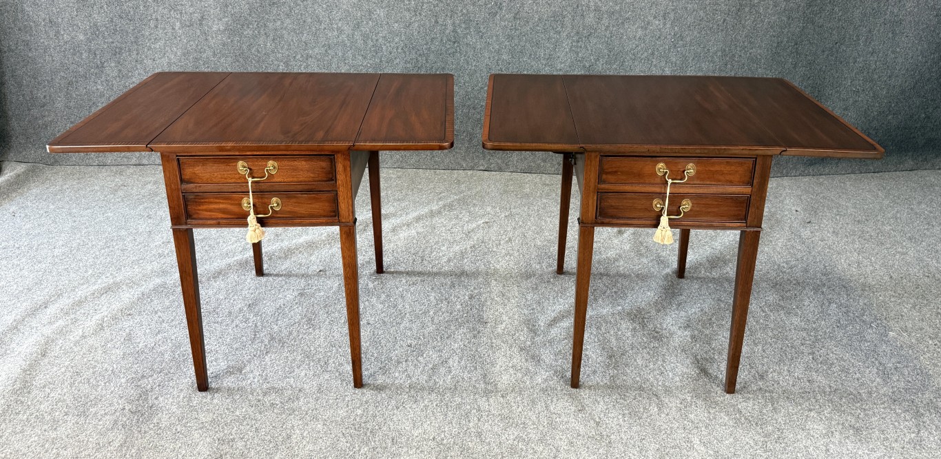Pair of Henkel Harris Banded Top Solid Mahogany End Tables Model No. 5408 Pair of Henkel Harris Banded Top Solid Mahogany End Tables Model No. 5408