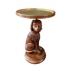 Hand-Carved Dog Pedestal Side Table with Brass Top