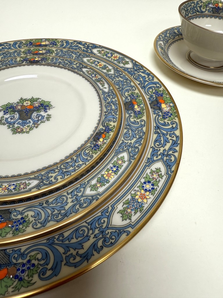 Lenox "Autumn" Blue Rimmed China Set for 9 Lenox "Autumn" Blue Rimmed China Set for 9