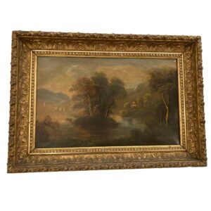 Original Oil on Board Continental Painting of Mountain Landscape with River