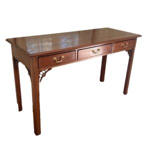 Cherry Chippendale Style Three Drawer Console Table