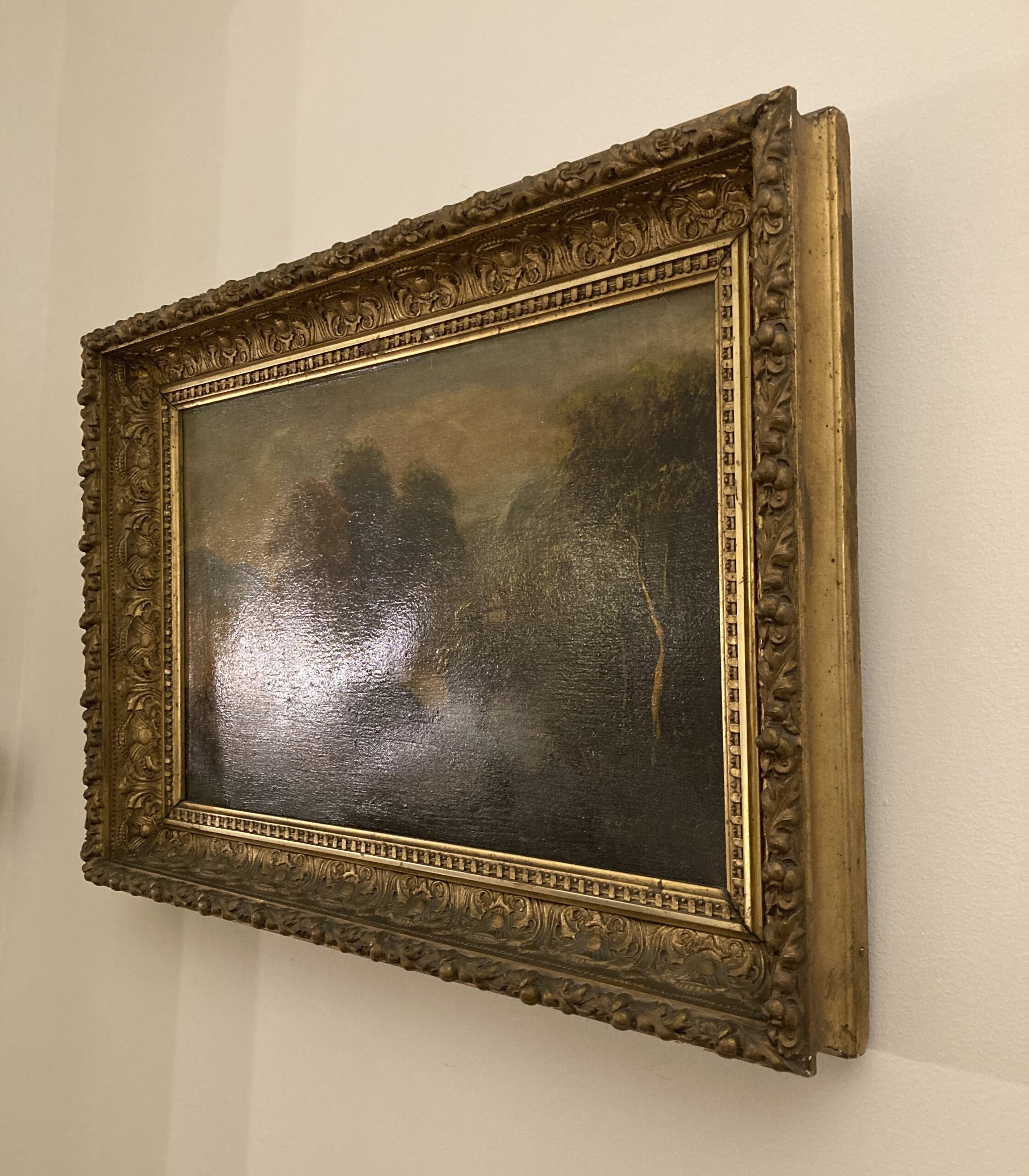 Continental Painting of Mountain Landscape with River Continental Painting of Mountain Landscape with River